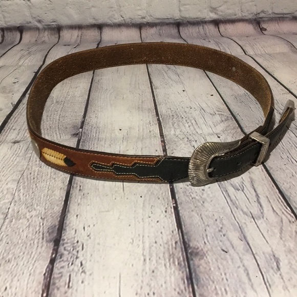 Vintage leather Buffalo Nickel southwest design belt 40” - Picture 2 of 5